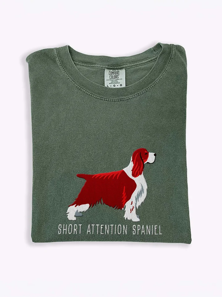 Short Attention Spaniel T-Shirt(Embroidered) of a Springer Spaniel(Liver Tricolor, Show Type) product image (1)