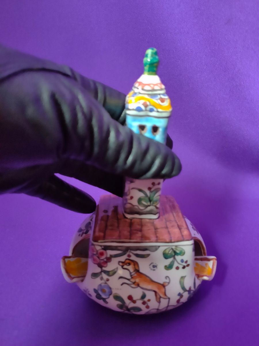 Raro e extraordinário cinzeiro, artesanato português, pintado à mão, século XVII, presente floral, presente homem de secretária product image (11)
