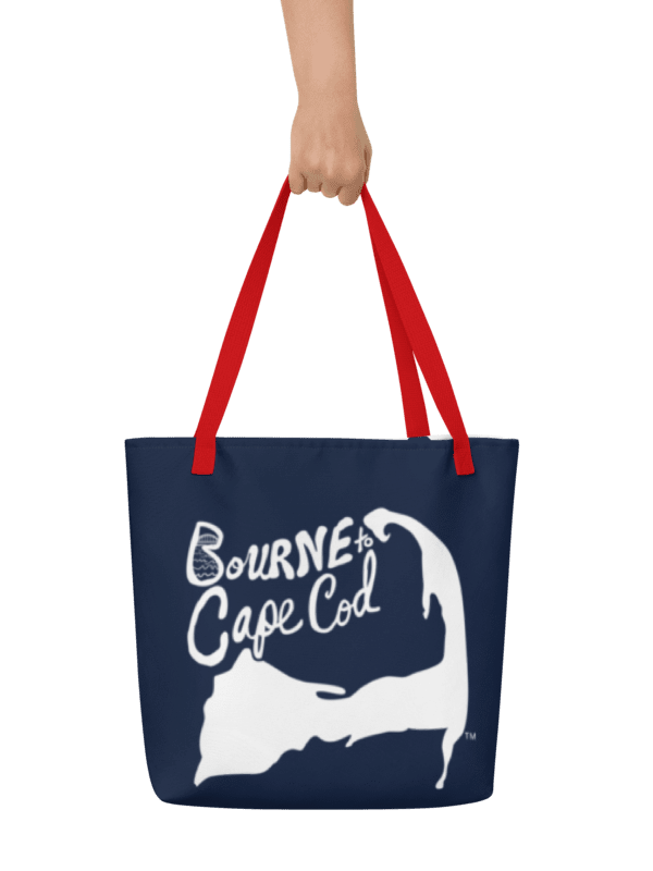BOURNE to Cape Cod™ | Large Tote Bag with Pocket | Coastal Classic | All-Over Logo Print | White Logo on Navy product image (2)