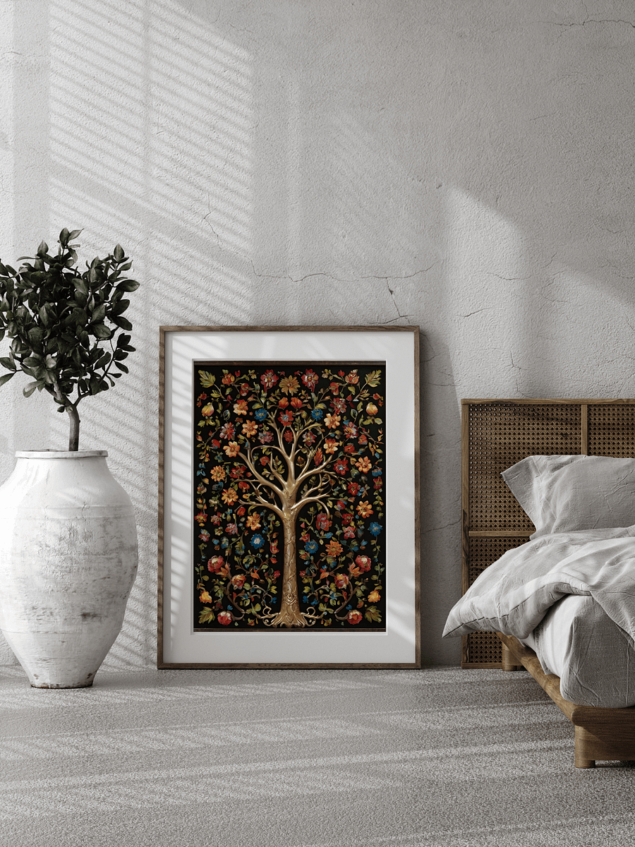Indian Tree of Life Vintage Folk Art | Blossoming Tree | Floral Print Pichwai Painting | Bohemian Wall Art product image (9)