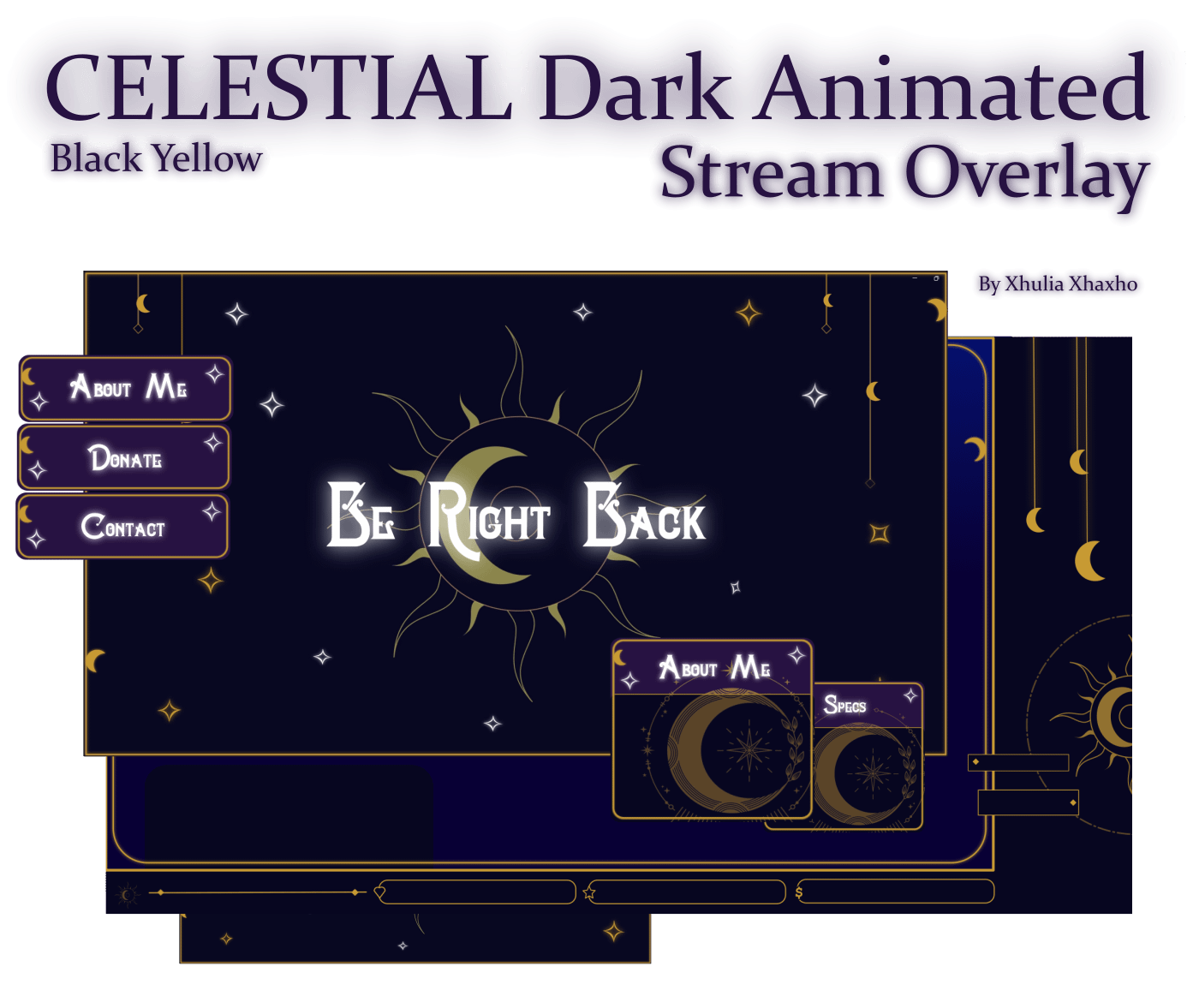 SIMPLE Dark STREAM OVERLAY Celestial, Dark overlay pack, Celestial Animated Overlay, Stream overlay pack, Black and gold Overlay product image (1)