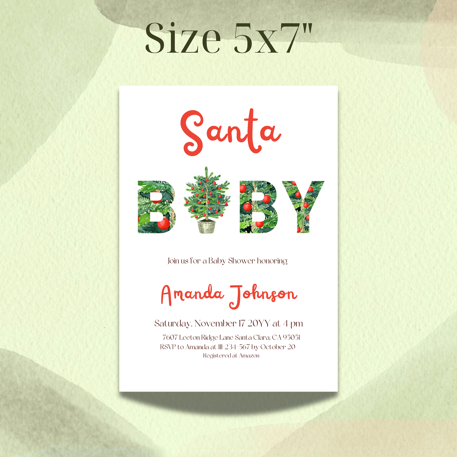 Santa Baby Shower Invitation for Christmas Tree Themed Party, Digital Download Winter Gender Neutral Green Baby Shower Invite Canva Template product image (4)