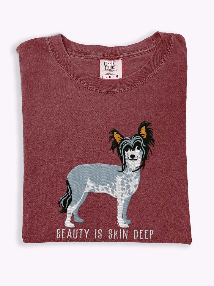 Beauty Is Skin Deep T-Shirt(Embroidered) of a Chinese Crested Dog(Black) product image (1)