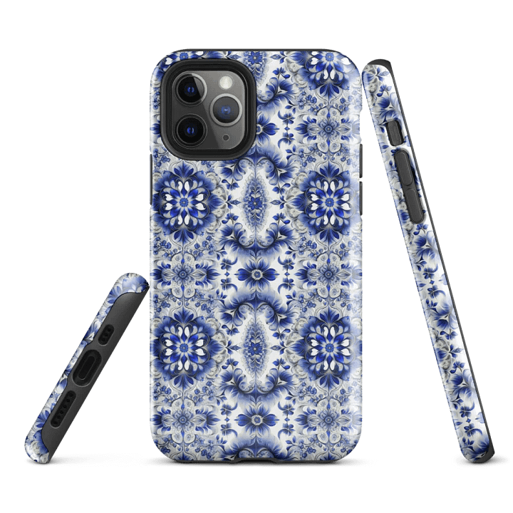 Tough Phone Case for iPhone® - Intricate Blue and White Floral Design product image (1)