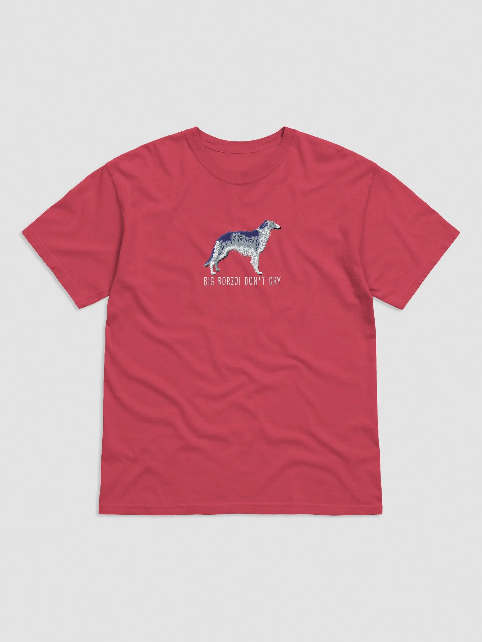 Big Borzoi Don't Cry T-Shirt(Embroidered) of a Borzoi(Gray) product image (4)