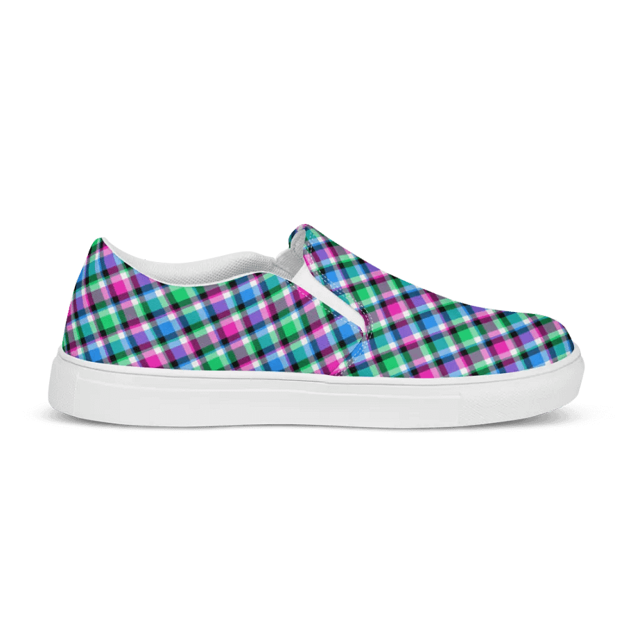 Magenta, Bright Green, and Blue Plaid Women's Slip-On Shoes product image (5)