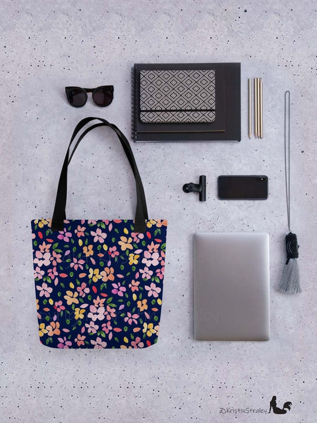 Spring Flowers Lg on Navy Blue Tote Bag product image (4)
