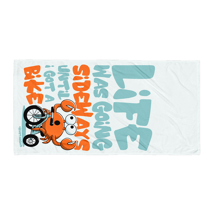 Crab on a Bike Towel – Funny Coastal Design - Life Was Going Sideways Until I Got a Bike product image (1)