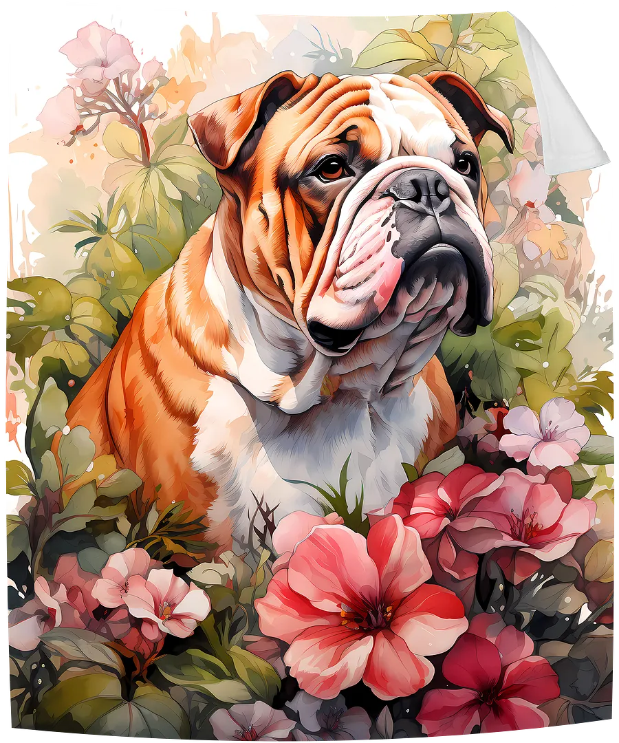 Floral Animal Bulldog with Flowers Hibiscus Dog Lover Throw
