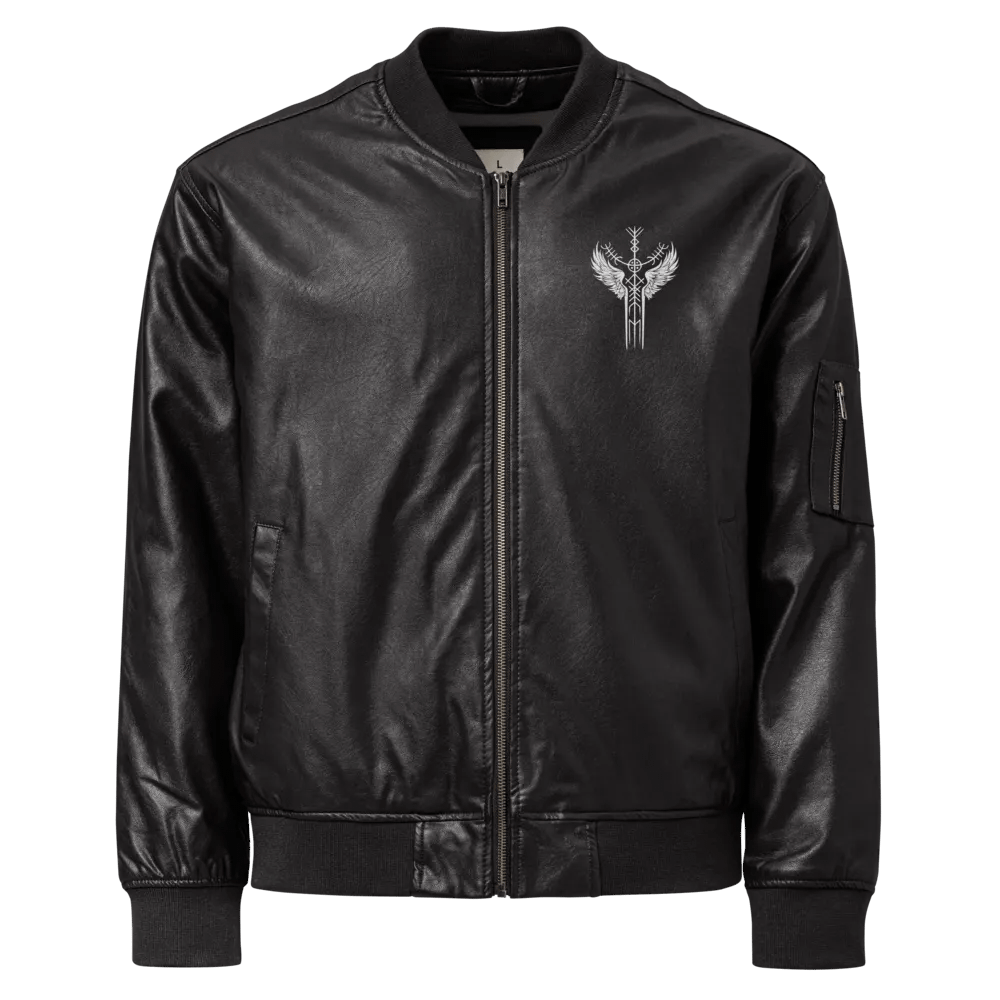 The Valkyrie Stave Faux Leather Bomber Jacket (embroidered stave) product image (1)