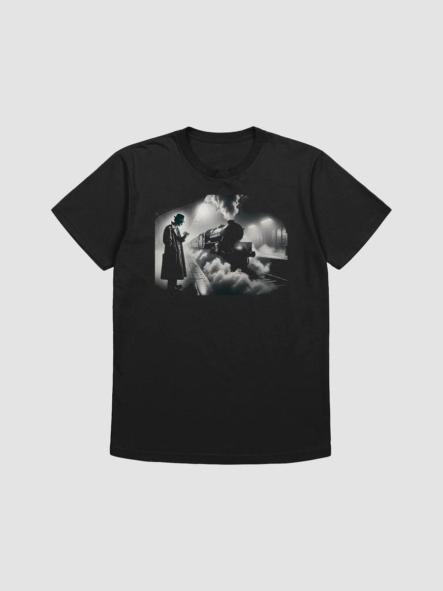 Mystery Departure: Noir Train Station Encounter (Front Print Mens Tee) product image (1)