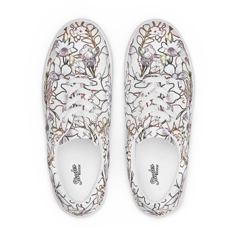 Line art White and Brown Floral/Women's Lace-Up Canvas Shoes by Allcolor product image (1)
