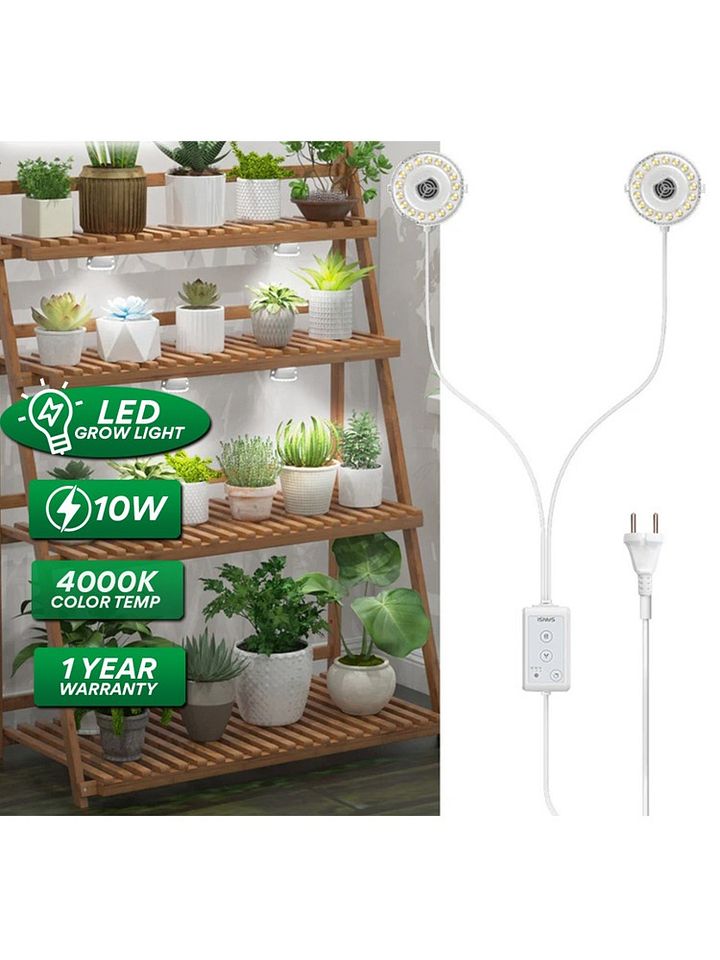 SANSI 10W 2-Head Stickable LED Grow Light | 4000K Daylight Full Spectrum with Timer product image (1)