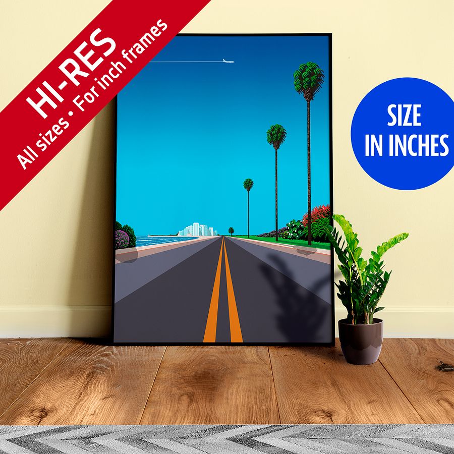 Florida, Miami, USA — City Pop art, retrowave/vaporwave poster, 80s, aesthetic poster, Hiroshi Nagai inspired art, minimalist poster product image (1)