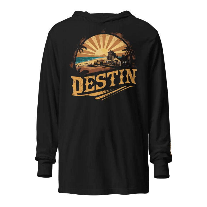 Retro Coastal Destin Sunset Long Sleeve Hooded Tee product image (1)