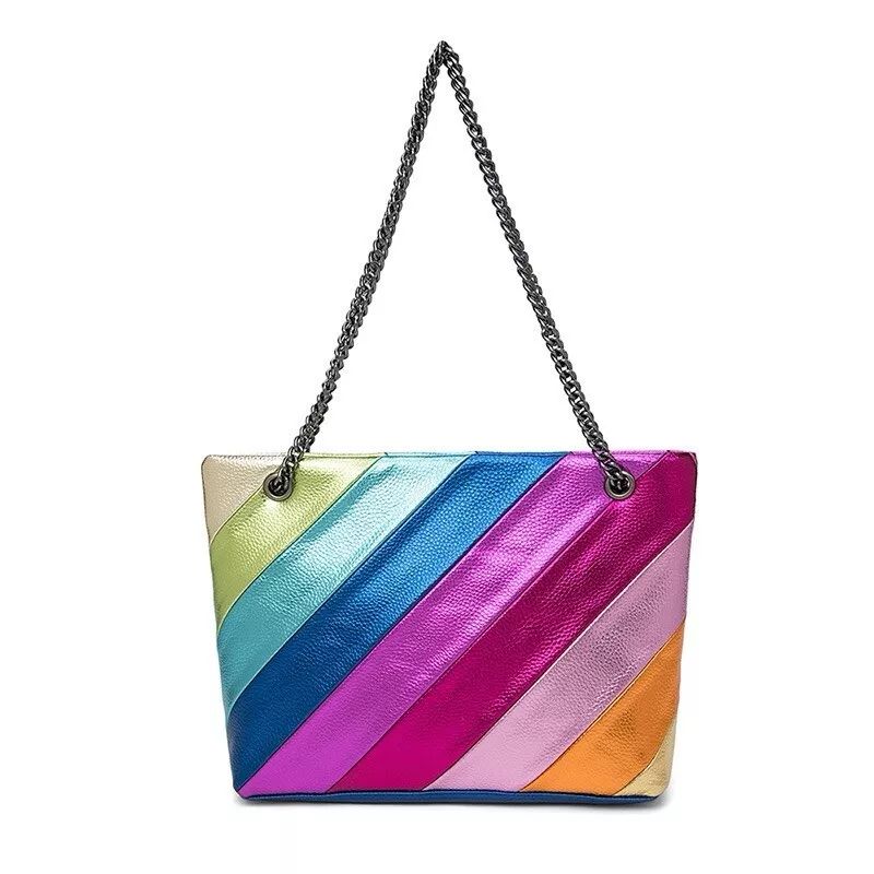 Women's bags contrast color stitching chain messenger bag rainbow shoulder bag product image (1)