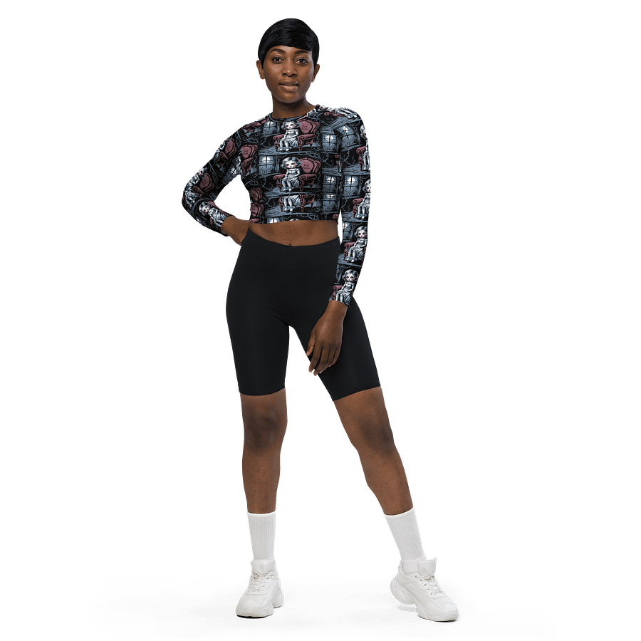 Midnight Veil Designs Gothic All-Over Print Long Sleeve Crop Top - Lost Souls Black product image (1)