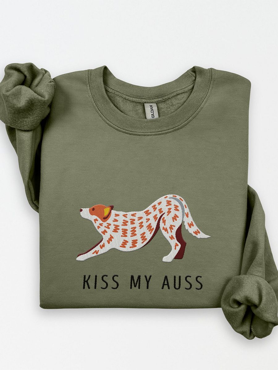 Kiss My Auss Sweatshirt (Embroidered) of an Australian Cattle Dog(Red Heeler) product image (1)