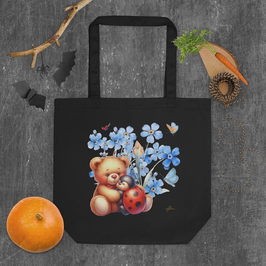 Forget-Me-Not Whispers Teddy Bear Tote Bag – Organic Cotton Twill, Floral Design with Teddy Bear & Ladybug, Eco-Friendly Bag product image (5)