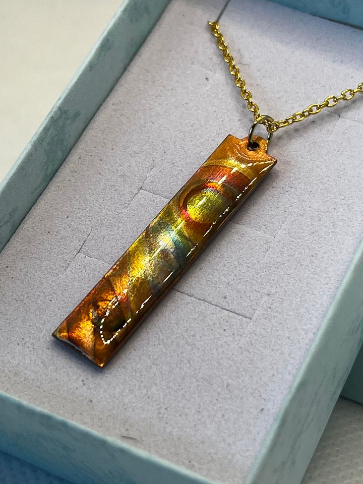 Burnt Copper and Resin Long Rectangle Necklace product image (1)