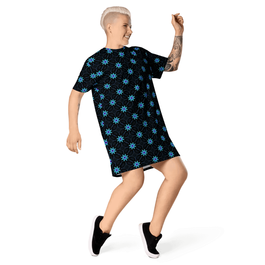 Abstract Repeating Turquoise Floral T Shirt Dress product image (3)