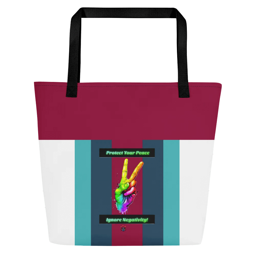 Turquoise, Burgundy, Green Stipred Protect Your Peace Tote Bag with Pocket product image (1)