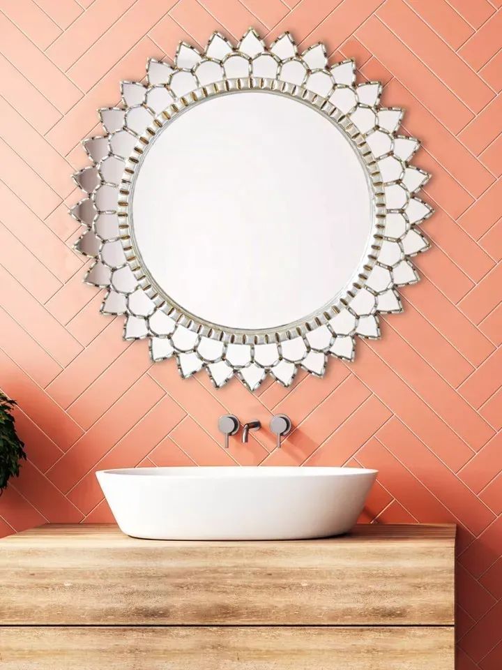 Decorative Round Large Mirror wall art home, Peruvian Accent Silver Mirror 27.6" product image (3)