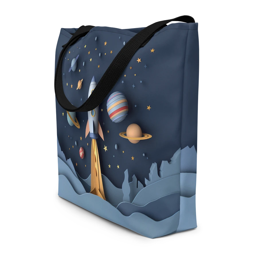 Tote Bag: Rocket Spaceship Planets Stars Playful Art Design product image (4)