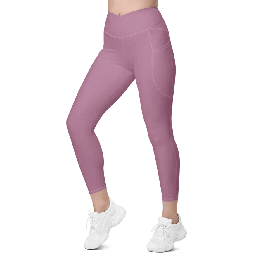 Plain Medium Dark Lilac Purple Soft Summer Women's High Waisted Premium Crossover Leggings with Pockets by Treasure Pie product image (6)