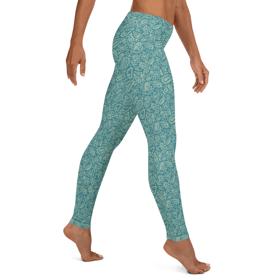 comfortable leggings in soft light teal   with white paisley  design for those that  like paisley pattern elements. product image (5)