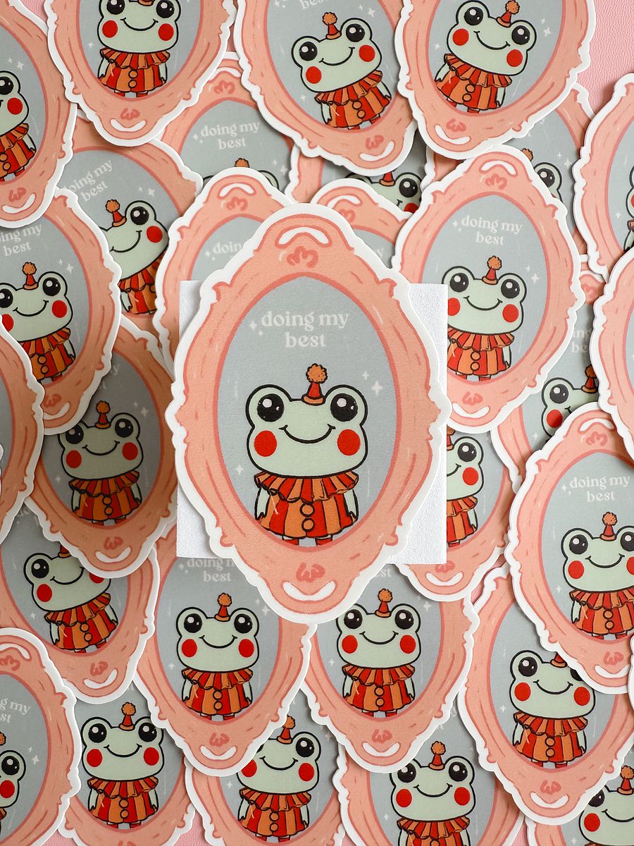 'Doing My Best' Clown Frog Sticker product image (1)