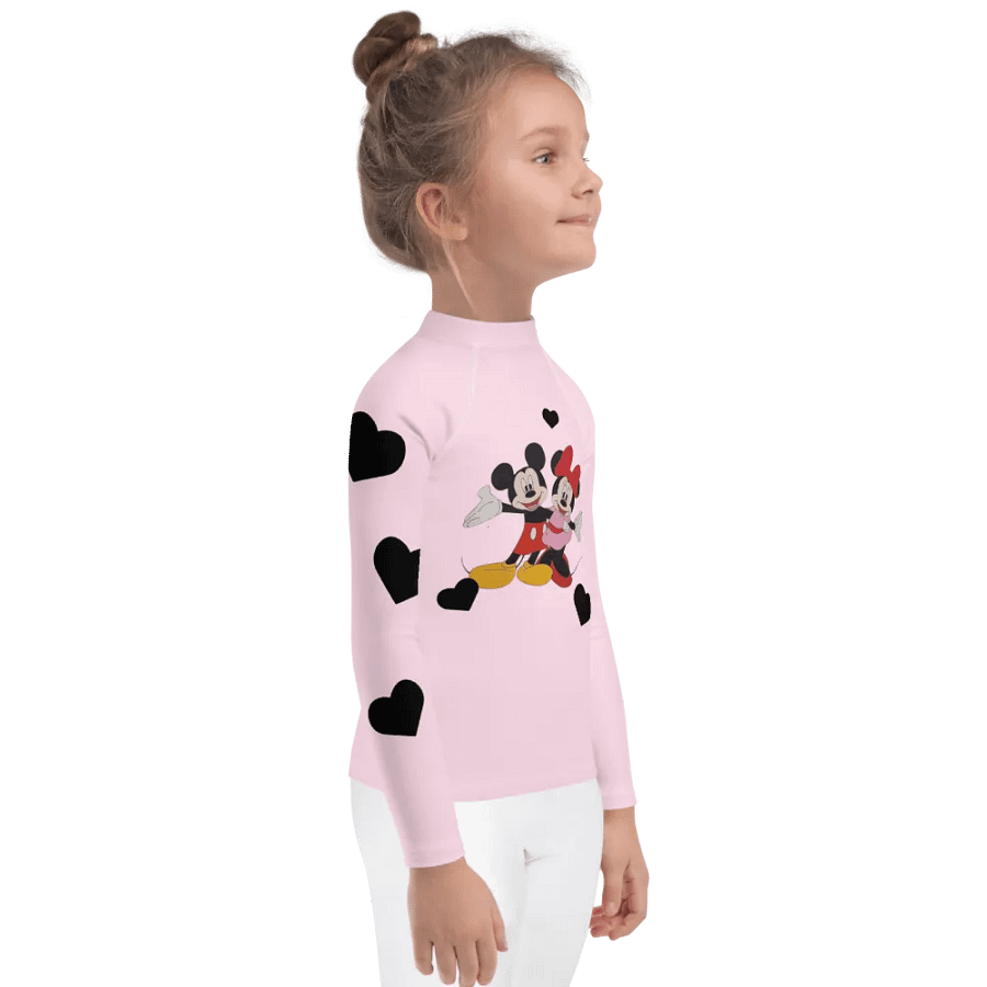 Mickey and Minnie mouse (art by Dina R.) with hearts - Kids Rash Guard product image (4)