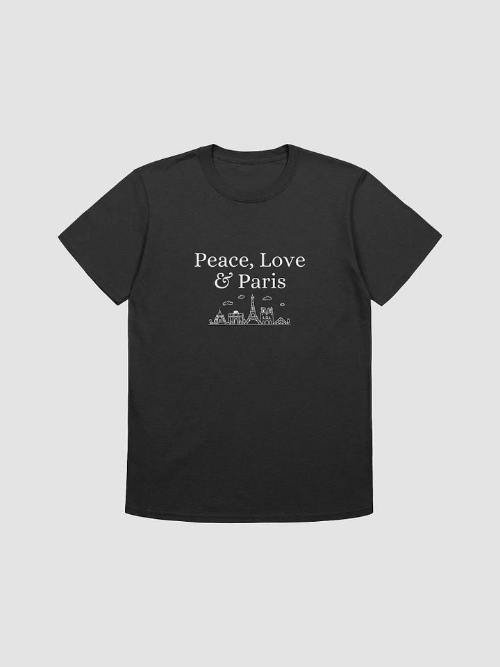 Peace, Love and Paris with Monuments Infinite Unisex T-Shirt | White Ink Design product image (2)