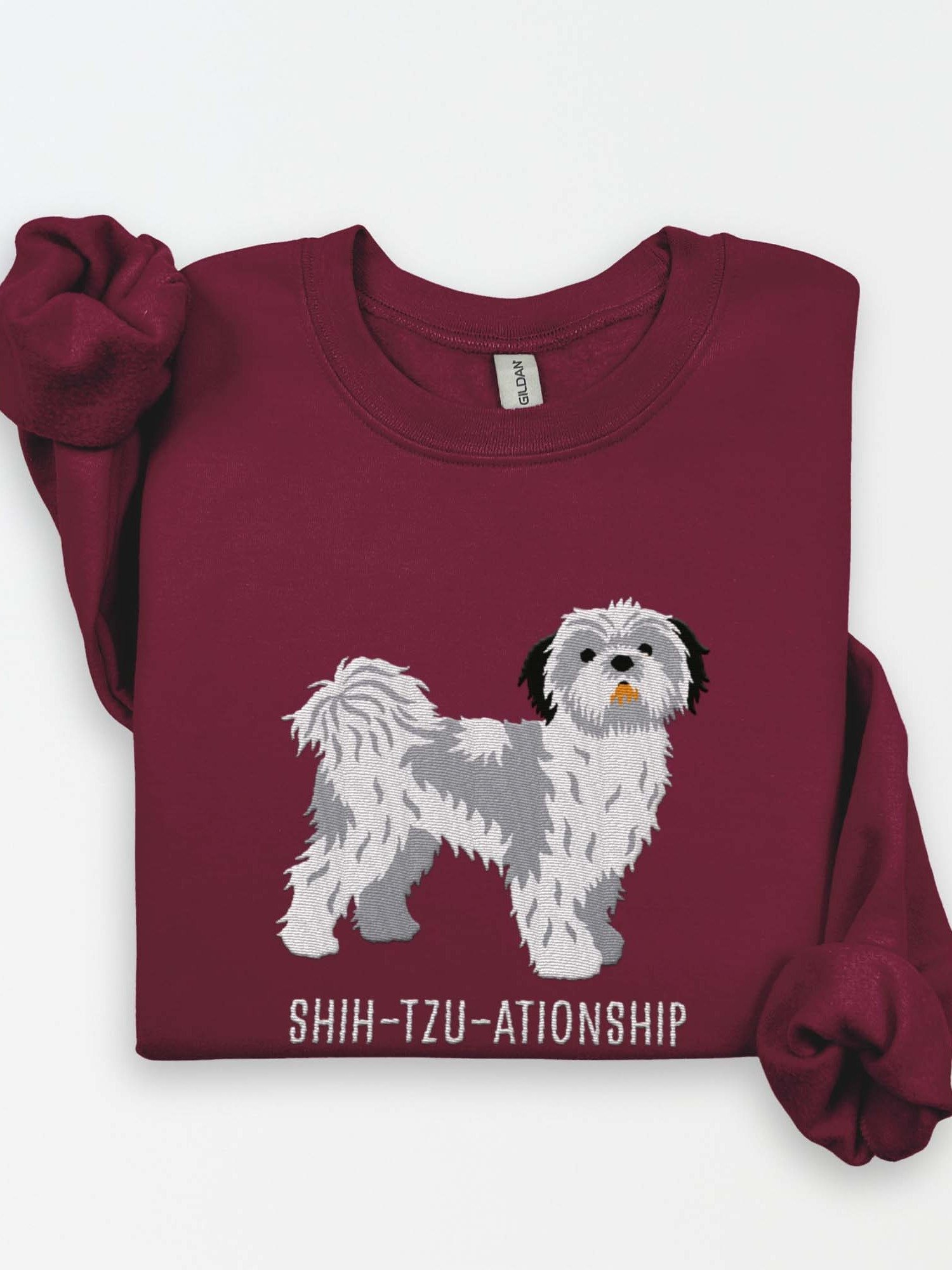 Shih-Tzu-ationship Sweatshirt (Embroidered) of a Shih Tzu(Blue & White) product image (1)