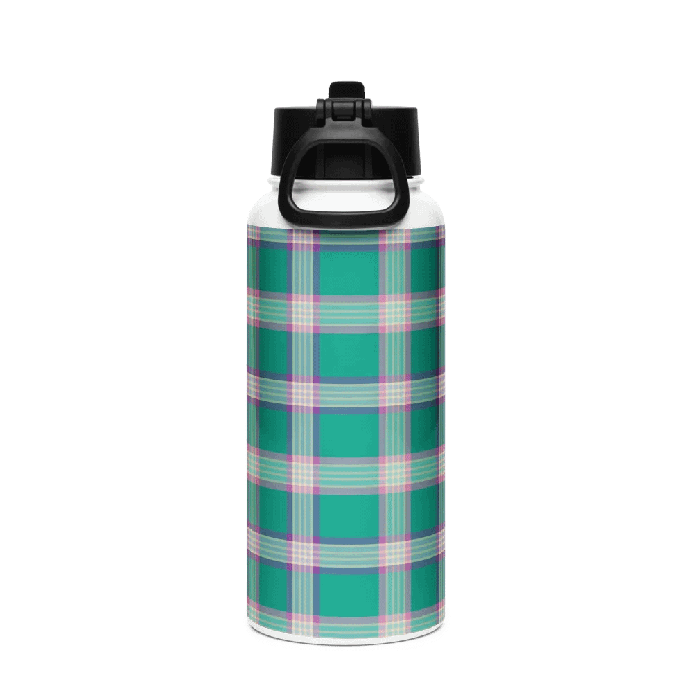Emerald Green and Purple Plaid Water Bottle product image (3)