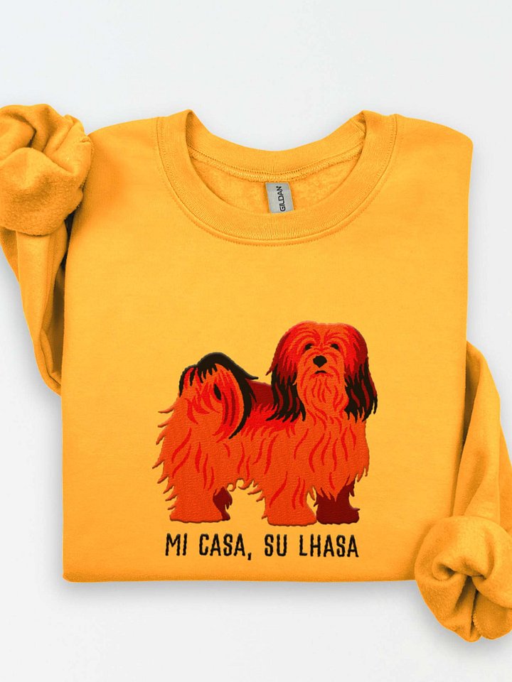 Mi Casa, Su Lhasa Sweatshirt (Embroidered) of a Lhasa Apso(Red) product image (1)