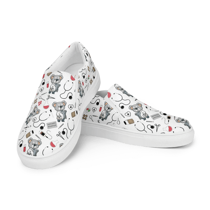 Cute Medical Koala Slip-On Canvas Shoes (White) product image (1)