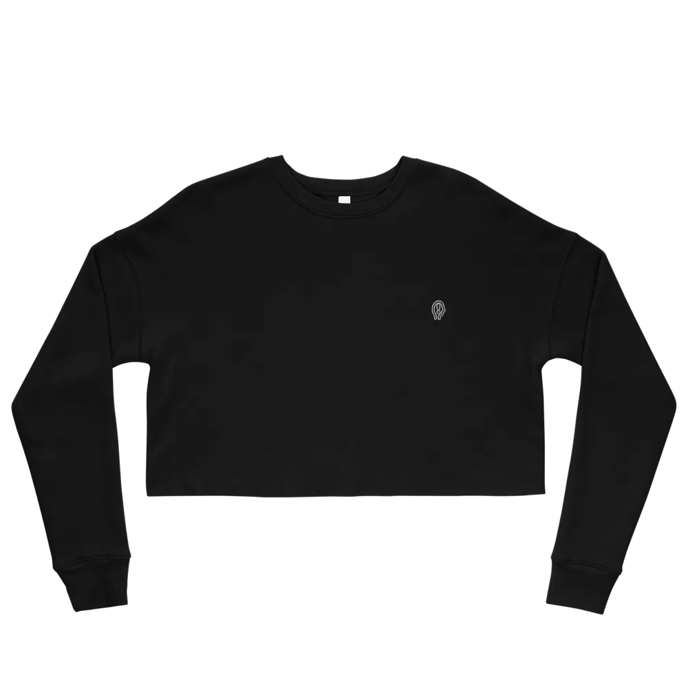 EXCLAIMING MENTALLY (L.C., B&W) embroidered fleece crop crew product image (4)