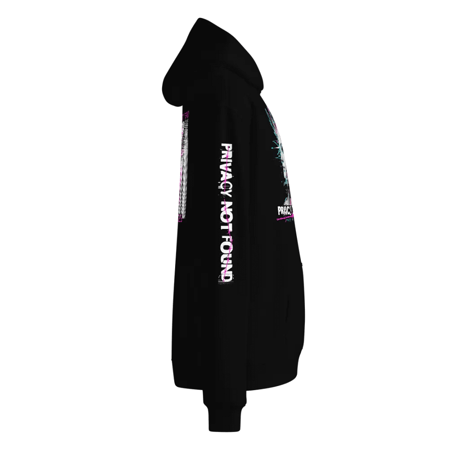 CYBERPUNK GLITCH PUNK UNISEX HOODIE - PRIVACY NOT FOUND, ANARCHIST DYSTOPIAN STREETWEAR product image (5)