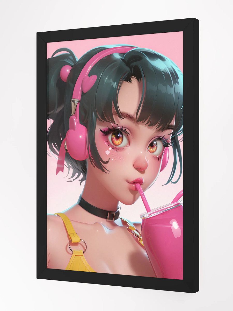 Milkshake Vibes: Pop Art Framed Poster of a Girl Enjoying a Milkshake product image (2)