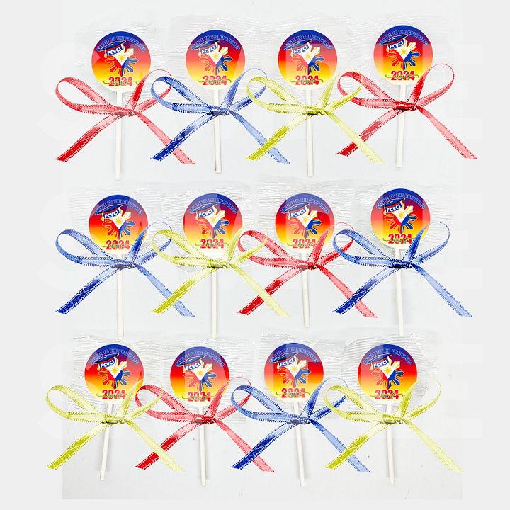 Custom Personalized Filipino Graduation Lollipops with Class of 2024 and Vibrant Philippine Flag Sun Design Lollipops with Red, Blue, and Yellow Ribbon Bows - 12 Piece Set product image (1)