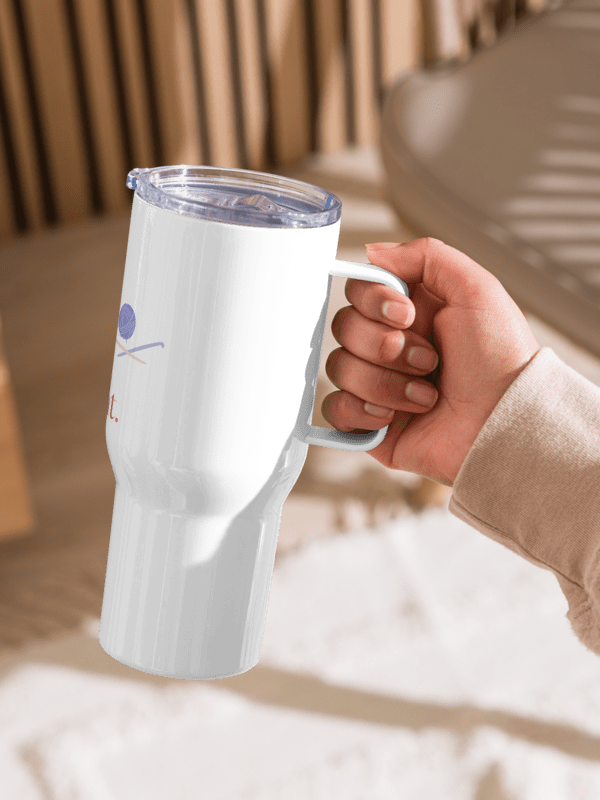 "Sip. Stitch. Repeat." Stainless Steel Travel Mug With Handle product image (7)