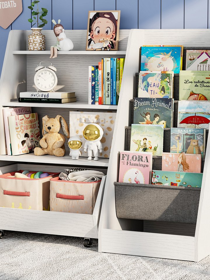 4-Tier Kids Bookshelf and Toy Storage, Book Shelf for Kids Rooms, Wooden bookcase for Toddler Children Baby in Nursery Playroom Living Room - Idea Gifts for Boys and Girls (White) product image (1)