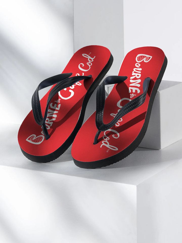 BOURNE to Flip Flop™ | Cape Cod Vibes for Your Soles | Horizontal Logo Sandals | White Logo on Lobster Red product image (1)