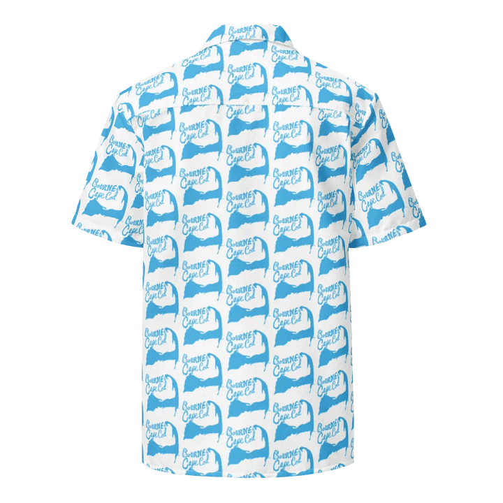 Women's | BOURNE to Cape Cod™ | Hawaiian Shirt | Classic Coastal Vibes | All-Over Logo Print | Blue on White product image (2)