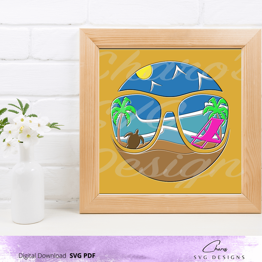 3D Summer Beach Shades SVG Layered Shadow Box Design product image (5)