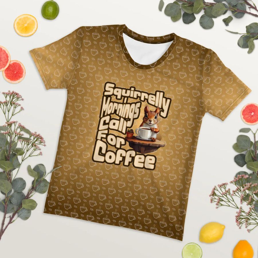 Squirrelly Mornings Call for Coffee All Over Print T-shirt product image (7)