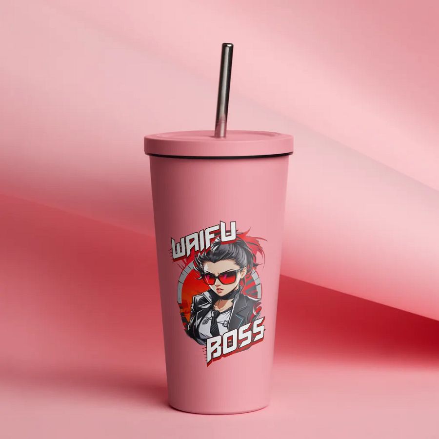 Waifu Boss 20 oz Tumbler Cup - Pink - Insulated Tumbler with a Straw v1 product image (12)