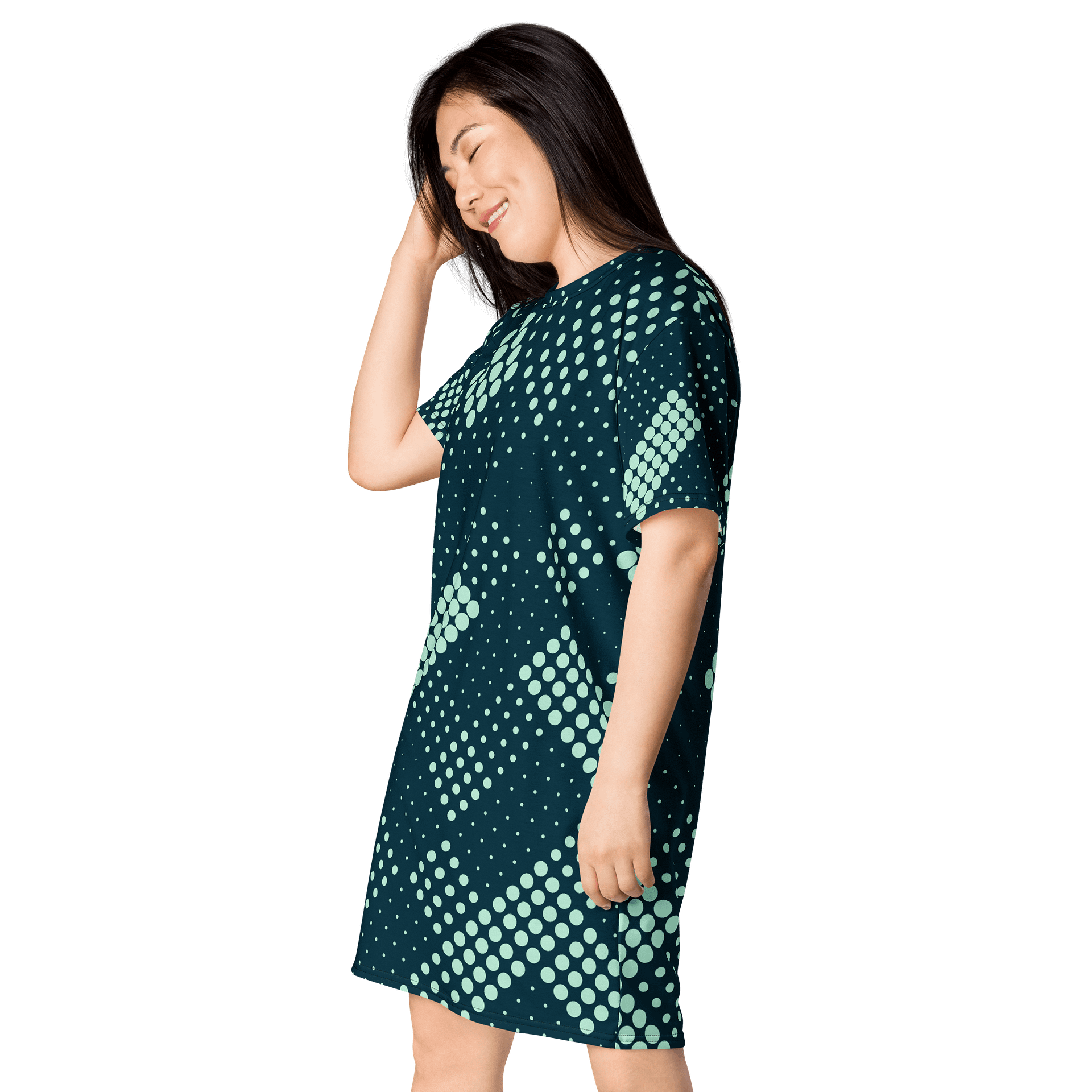 Trendy Oversized T-Shirt Dress with Exclusive Teal Polka Dot Design - TDSMUSIC.com product image (3)