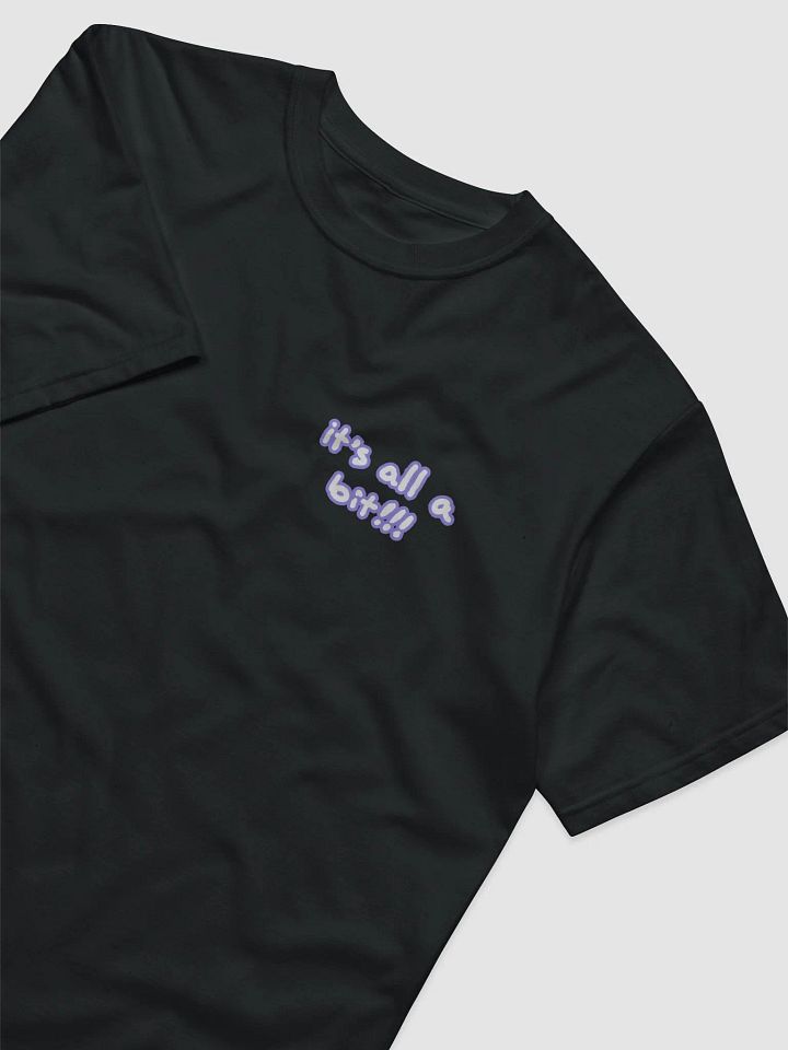“It’s all a bit!!!” (sm. lined design, #9081ED) unisex eco tee product image (1)